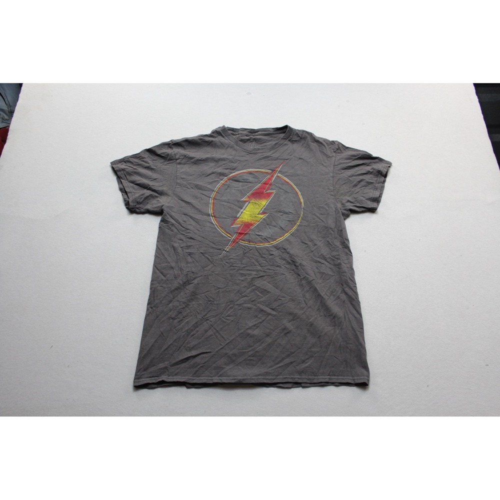 DC Comics The Flash T-Shirt Mens Medium Gray Excellent Distressed Logo Graphic